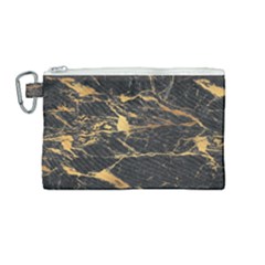 Black Marble Texture With Gold Veins Floor Background Print Luxuous Real Marble Canvas Cosmetic Bag (medium) by genx