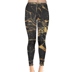 Black Marble Texture With Gold Veins Floor Background Print Luxuous Real Marble Inside Out Leggings by genx