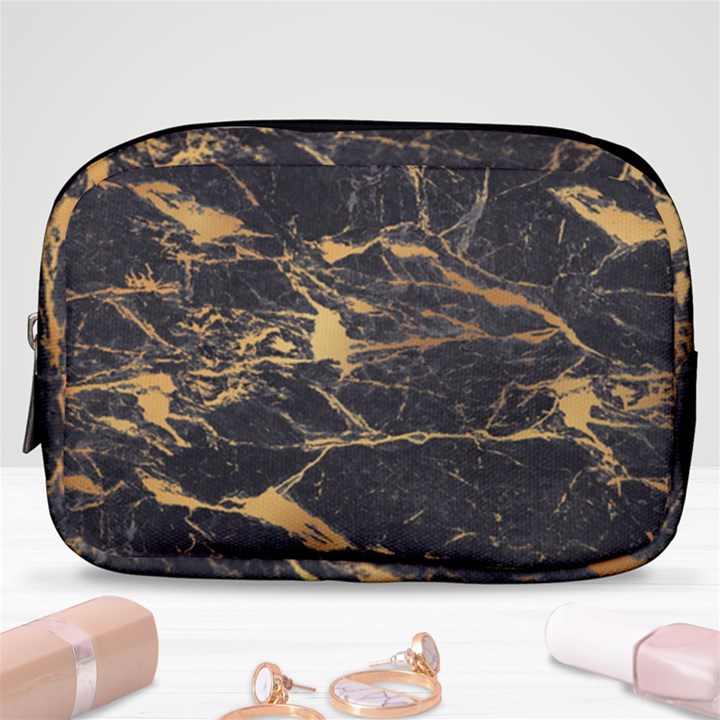 Black Marble texture with gold veins floor background print luxuous real marble Make Up Pouch (Small)