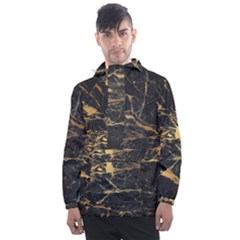 Black Marble Texture With Gold Veins Floor Background Print Luxuous Real Marble Men s Front Pocket Pullover Windbreaker by genx