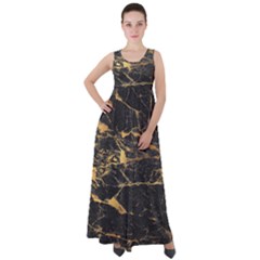 Black Marble Texture With Gold Veins Floor Background Print Luxuous Real Marble Empire Waist Velour Maxi Dress by genx