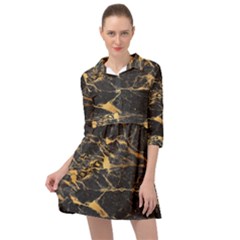 Black Marble Texture With Gold Veins Floor Background Print Luxuous Real Marble Mini Skater Shirt Dress by genx