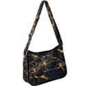 Black Marble texture with gold veins floor background print luxuous real marble Zip Up Shoulder Bag View1