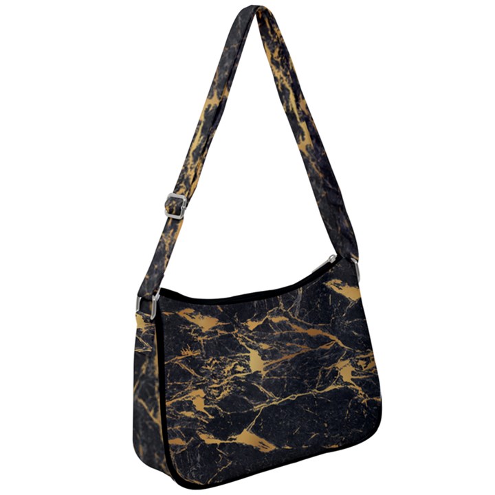 Black Marble texture with gold veins floor background print luxuous real marble Zip Up Shoulder Bag