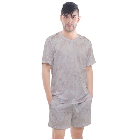 Pink Marble Beige Texture Floor Background With Shinny Pink Veins Greek Marble Print Luxuous Real Marble  Men s Mesh Tee And Shorts Set by genx