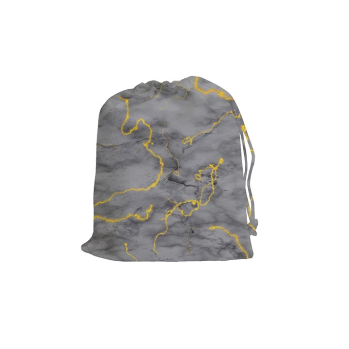 Marble neon retro light gray with gold yellow veins texture floor background retro neon 80s style neon colors print luxuous real marble Drawstring Pouch (Medium)