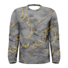 Marble Neon Retro Light Gray With Gold Yellow Veins Texture Floor Background Retro Neon 80s Style Neon Colors Print Luxuous Real Marble Men s Long Sleeve Tee by genx