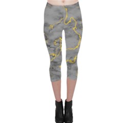 Marble Neon Retro Light Gray With Gold Yellow Veins Texture Floor Background Retro Neon 80s Style Neon Colors Print Luxuous Real Marble Capri Leggings  by genx