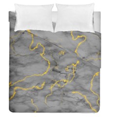 Marble Neon Retro Light Gray With Gold Yellow Veins Texture Floor Background Retro Neon 80s Style Neon Colors Print Luxuous Real Marble Duvet Cover Double Side (queen Size) by genx