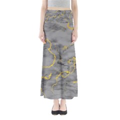 Marble Neon Retro Light Gray With Gold Yellow Veins Texture Floor Background Retro Neon 80s Style Neon Colors Print Luxuous Real Marble Full Length Maxi Skirt by genx