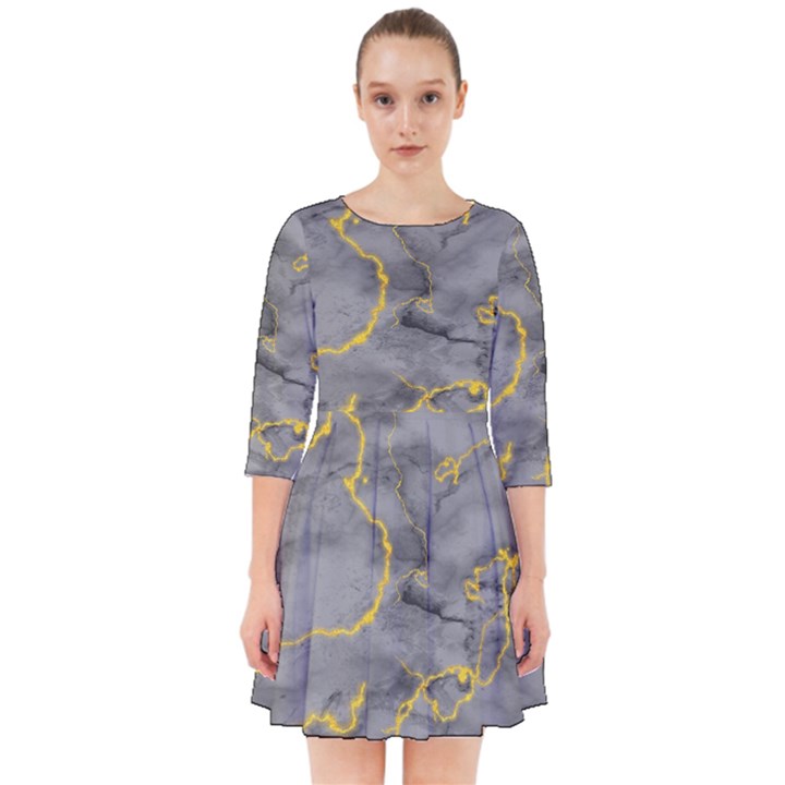 Marble neon retro light gray with gold yellow veins texture floor background retro neon 80s style neon colors print luxuous real marble Smock Dress