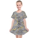 Marble neon retro light gray with gold yellow veins texture floor background retro neon 80s style neon colors print luxuous real marble Kids  Smock Dress View1