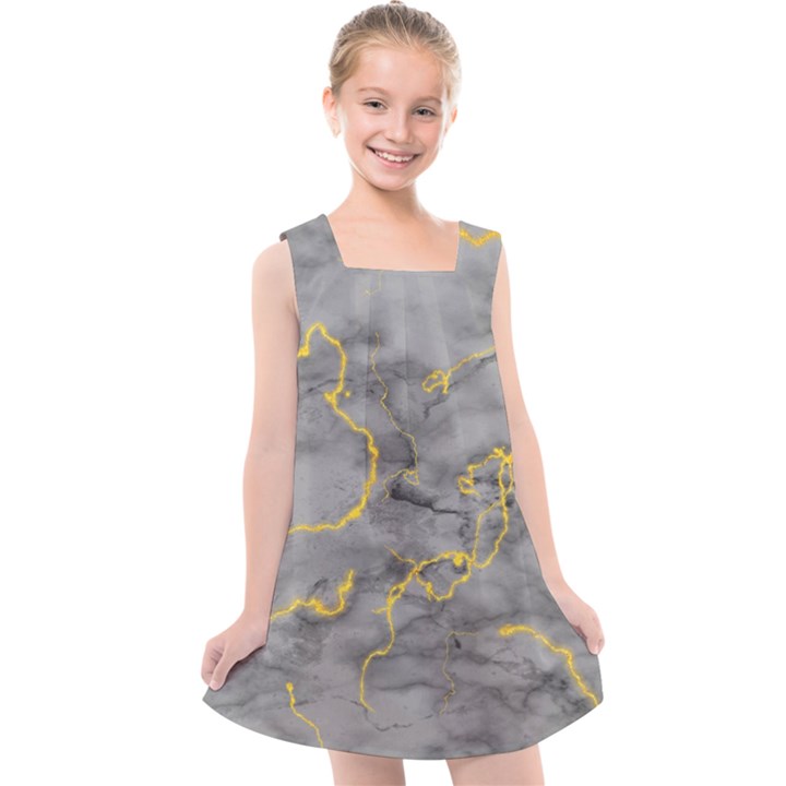 Marble neon retro light gray with gold yellow veins texture floor background retro neon 80s style neon colors print luxuous real marble Kids  Cross Back Dress