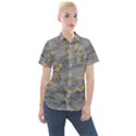 Marble neon retro light gray with gold yellow veins texture floor background retro neon 80s style neon colors print luxuous real marble Women s Short Sleeve Pocket Shirt View1