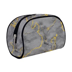 Marble Neon Retro Light Gray With Gold Yellow Veins Texture Floor Background Retro Neon 80s Style Neon Colors Print Luxuous Real Marble Makeup Case (small) by genx