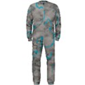 Marble light gray with bright cyan blue veins texture floor background retro neon 80s style neon colors print luxuous real marble OnePiece Jumpsuit (Men)  View1