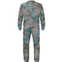 Marble light gray with bright cyan blue veins texture floor background retro neon 80s style neon colors print luxuous real marble OnePiece Jumpsuit (Men)  View2