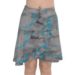 Marble Light Gray With Bright Cyan Blue Veins Texture Floor Background Retro Neon 80s Style Neon Colors Print Luxuous Real Marble Chiffon Wrap Front Skirt by genx