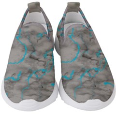 Marble Light Gray With Bright Cyan Blue Veins Texture Floor Background Retro Neon 80s Style Neon Colors Print Luxuous Real Marble Kids  Slip On Sneakers by genx