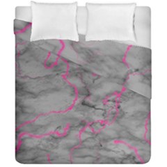 Marble Light Gray With Bright Magenta Pink Veins Texture Floor Background Retro Neon 80s Style Neon Colors Print Luxuous Real Marble Duvet Cover Double Side (california King Size) by genx