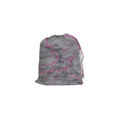 Marble Light Gray With Bright Magenta Pink Veins Texture Floor Background Retro Neon 80s Style Neon Colors Print Luxuous Real Marble Drawstring Pouch (xs) by genx