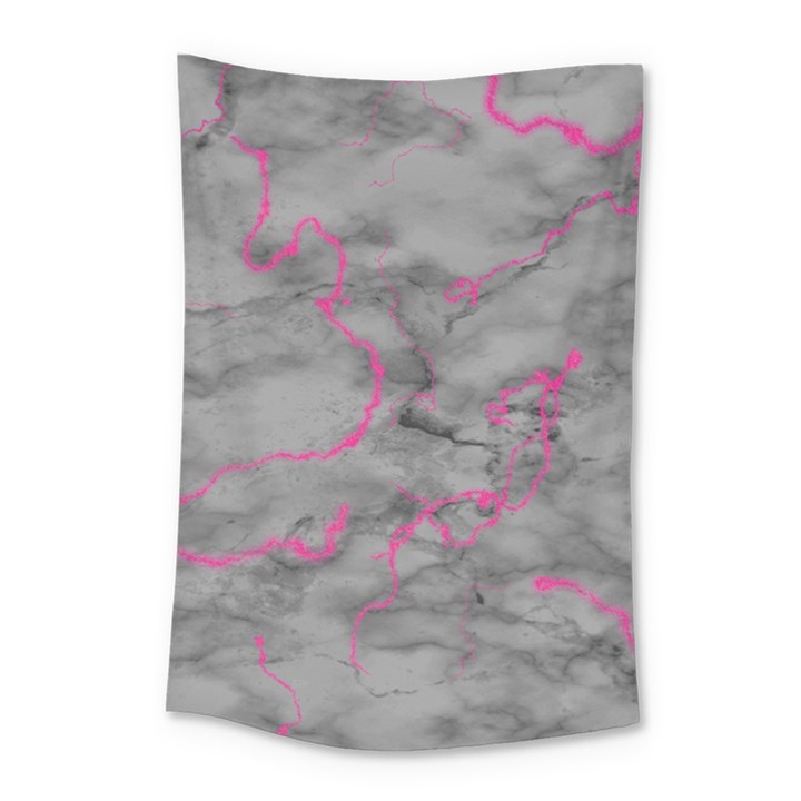 Marble light gray with bright magenta pink veins texture floor background retro neon 80s style neon colors print luxuous real marble Small Tapestry