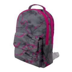 Marble Light Gray With Bright Magenta Pink Veins Texture Floor Background Retro Neon 80s Style Neon Colors Print Luxuous Real Marble Flap Pocket Backpack (large) by genx