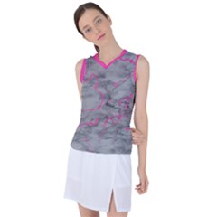 Marble Light Gray With Bright Magenta Pink Veins Texture Floor Background Retro Neon 80s Style Neon Colors Print Luxuous Real Marble Women s Sleeveless Mesh Sports Top by genx