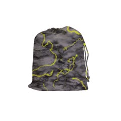 Marble Light Gray With Green Lime Veins Texture Floor Background Retro Neon 80s Style Neon Colors Print Luxuous Real Marble Drawstring Pouch (medium) by genx