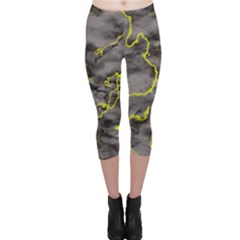 Marble Light Gray With Green Lime Veins Texture Floor Background Retro Neon 80s Style Neon Colors Print Luxuous Real Marble Capri Leggings  by genx