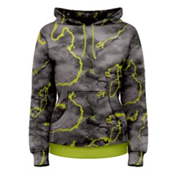 Marble Light Gray With Green Lime Veins Texture Floor Background Retro Neon 80s Style Neon Colors Print Luxuous Real Marble Women s Pullover Hoodie by genx