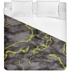 Marble Light Gray With Green Lime Veins Texture Floor Background Retro Neon 80s Style Neon Colors Print Luxuous Real Marble Duvet Cover (king Size) by genx