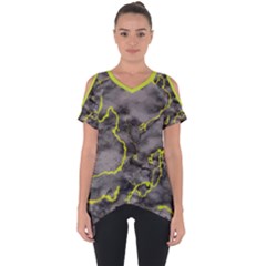 Marble Light Gray With Green Lime Veins Texture Floor Background Retro Neon 80s Style Neon Colors Print Luxuous Real Marble Cut Out Side Drop Tee by genx