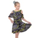 Marble light gray with green lime veins texture floor background retro neon 80s style neon colors print luxuous real marble Kids  Shoulder Cutout Chiffon Dress View1