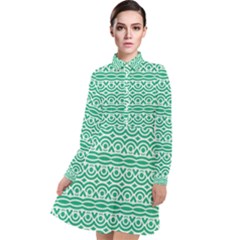 Pattern Green Long Sleeve Chiffon Shirt Dress