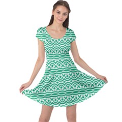 Pattern Green Cap Sleeve Dress