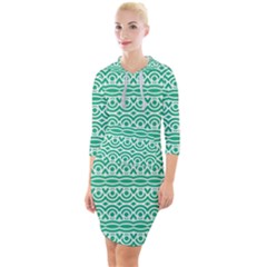 Pattern Green Quarter Sleeve Hood Bodycon Dress