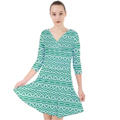 Pattern Green Quarter Sleeve Front Wrap Dress