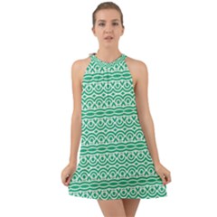 Pattern Green Halter Tie Back Chiffon Dress