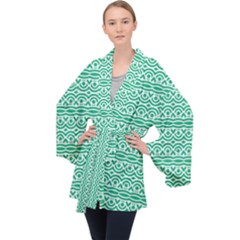 Pattern Green Long Sleeve Velvet Kimono 