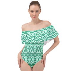 Pattern Green Off Shoulder Velour Bodysuit 