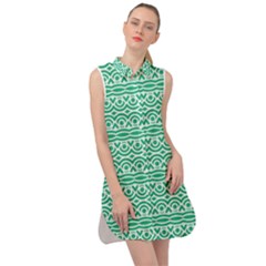 Pattern Green Sleeveless Shirt Dress