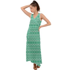 Pattern Green V-neck Chiffon Maxi Dress