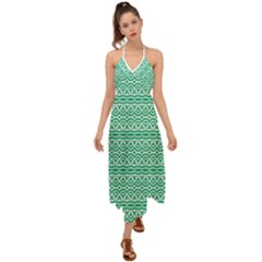 Pattern Green Halter Tie Back Dress  by Mariart