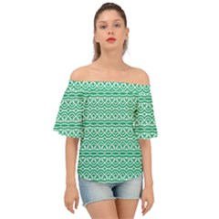 Pattern Green Off Shoulder Short Sleeve Top