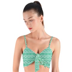 Pattern Green Woven Tie Front Bralet