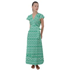 Pattern Green Flutter Sleeve Maxi Dress