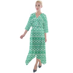 Pattern Green Quarter Sleeve Wrap Front Maxi Dress