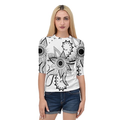 Elegant Decorative Abstract Flower Quarter Sleeve Raglan Tee by FantasyWorld7