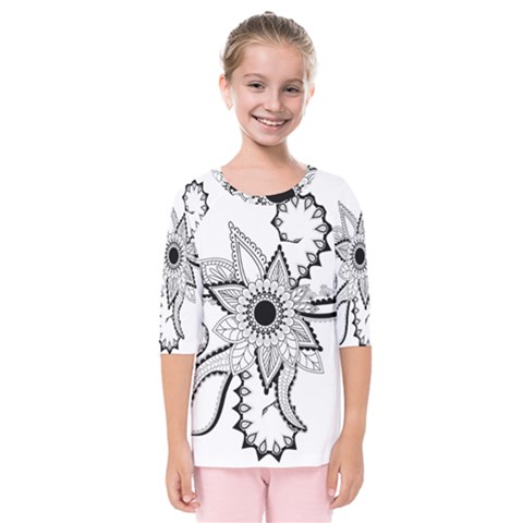 Elegant Decorative Abstract Flower Kids  Quarter Sleeve Raglan Tee by FantasyWorld7